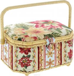 Шкатулка для рукоделия Grace & Glamour "Рождественские цветы с бордовым" , 18,5 х 26 х 13 см