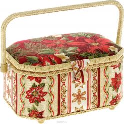 Шкатулка для рукоделия Grace & Glamour "Рождественские цветы на красном", 18,5 х 26 х 13 см