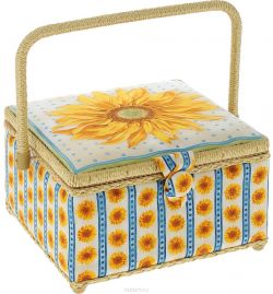 Шкатулка для рукоделия Grace & Glamour "Подсолнухи", цвет: белый, 23,5 х 23,5 х 14,5 см