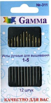 Иглы ручные "Gamma", для вышивания, №1-5, 12 шт