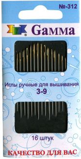 Иглы ручные "Gamma", для вышивания, №3-9, 16 шт