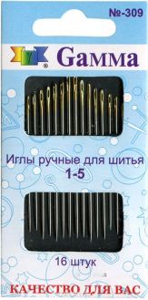 Иглы ручные "Gamma", для шитья, №1-5, 16 шт