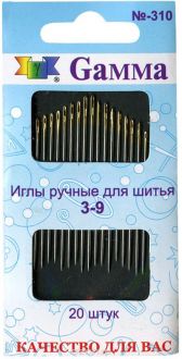 Иглы ручные "Gamma", для шитья, №3-9, 20 шт. N-310