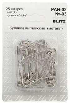 Булавки английские "Blitz", цвет: никель, 4,5 см, 25 шт