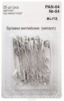 Булавки английские "Blitz", цвет: никель, 5,5 см, 25 шт