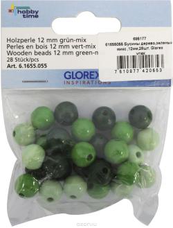 Бусины "Glorex", 12 мм, цвет: зеленый, 28 шт. 61655055