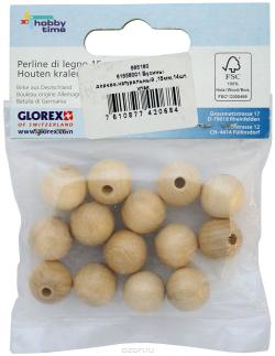 Бусины "Glorex", 15 мм, цвет: натуральный, 14 шт