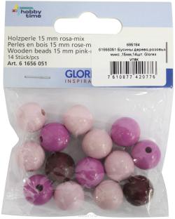 Бусины "Glorex", 15 мм, цвет: розовый, 14 шт
