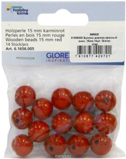 Бусины "Glorex", 15 мм, цвет: красный, 14 шт
