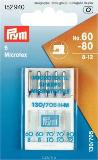 Набор игл для швейных машин "Prym", для микротекстиля, №60-80, 5 шт