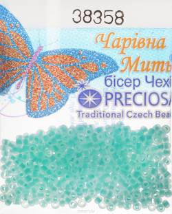 Бисер "Preciosa", матовый, с цветной серединой, цвет: бирюзовый (38358), 10/0, 5 г. 544203_38358