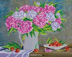 Схема для вышивки бисером на холсте Абрис Арт "Букет пионов", 30 x 24 см