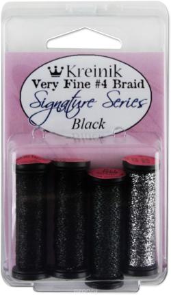 Набор ниток Kreinik "Very Fine", цвет: черный,№4, 4 шт