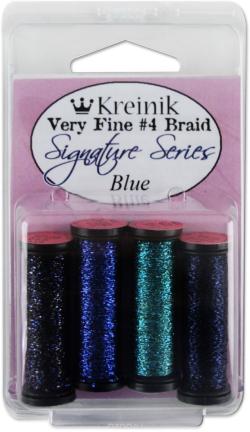 Набор ниток Kreinik "Very Fine", цвет: синий, №4, 4 шт