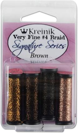 Набор ниток Kreinik "Very Fine", цвет: коричневый, №4, 4 шт