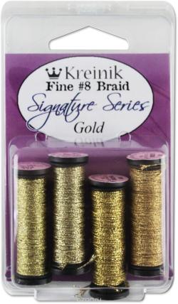 Набор ниток Kreinik "Fine", цвет: золотистый, №8, 4 шт