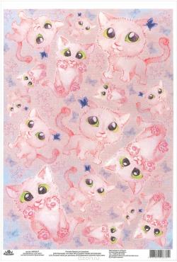 Рисовая бумага для декупажа Кустарь "Розовый кот", 21 х 30 см
