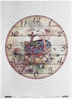 Рисовая бумага для декупажа Craft Premier "Часы: Корзинка", 28,2 см х 38,4 см