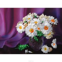 Набор для вышивания лентами Woman-Hobby "Ваза с ромашками", 19 х 25 см