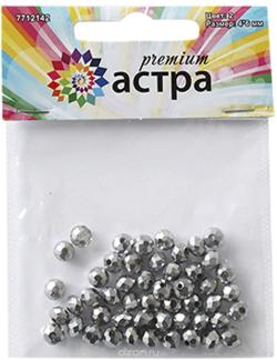 Бусины Астра "Premium", цвет: серебристый (2), 4 мм х 6 мм, 50 шт