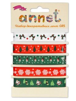 Тесьма декоративная "Annet" Набор лент GRS 12 мм 5 х 5 цв 014 "зимняя сказка"