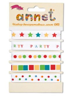Тесьма декоративная "Annet" Набор лент GRS 12 мм 5 х 5 цв 007 "party"